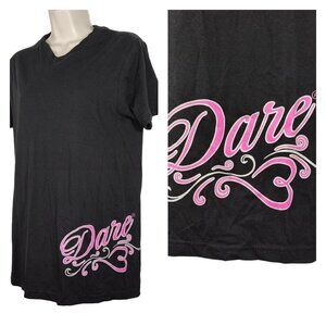Tultex Black V-neck DARE Long Length T-Shirt Women Size S Short Sleeve Cotton